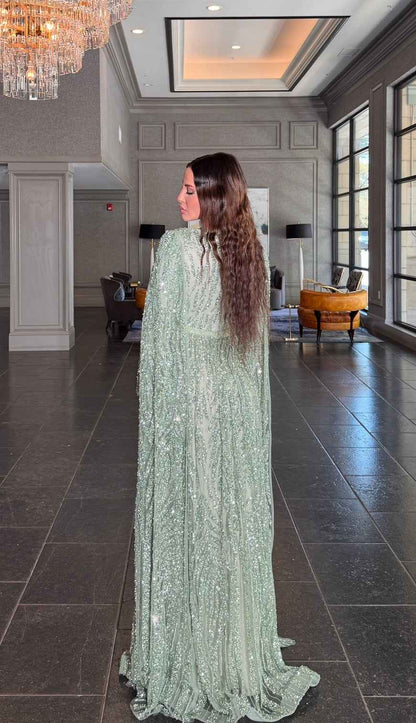 Nilah Modest A-Line Embellished Cape Sleeve Dress