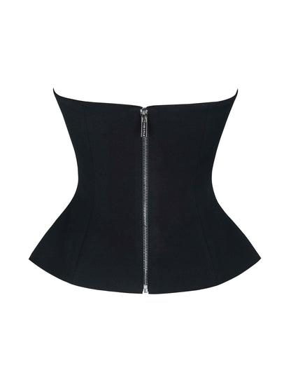 Quinette Black Peplum Top with Beaded Asymmetrical Cape