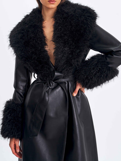 Zariah Black Faux Fur Trimmed Longline Coat