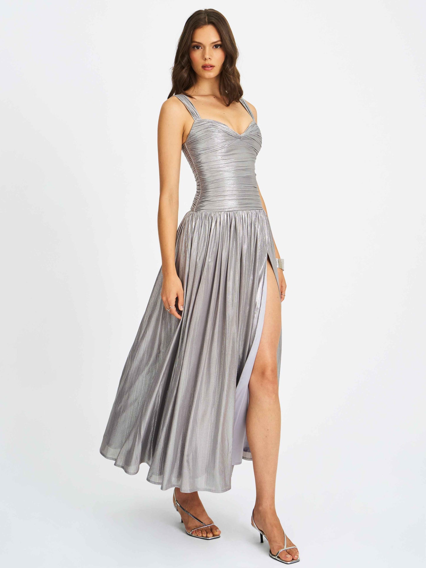 Palmer Silver Glitter Drop Waist Maxi Dress