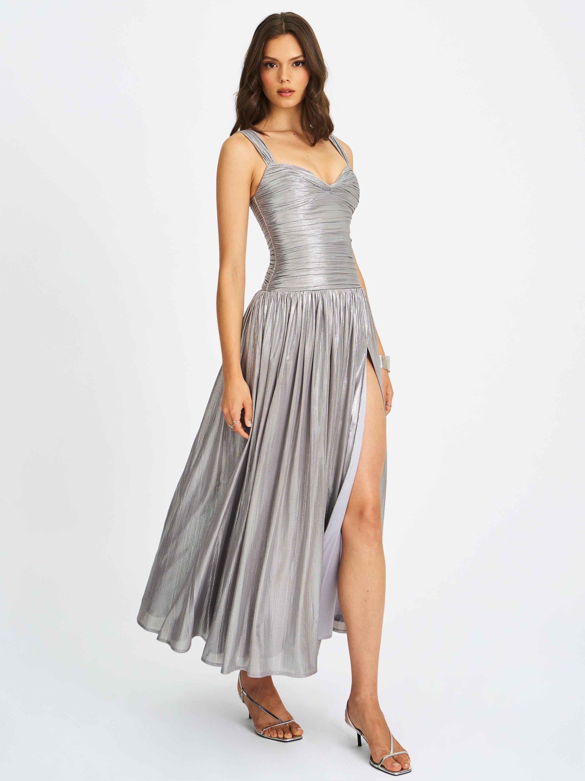 Palmer Silver Glitter Drop Waist Maxi Dress