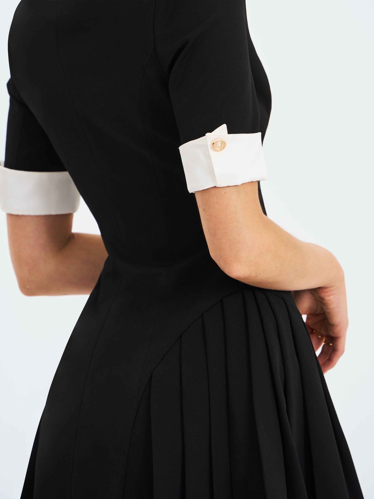 Ilitha Black Woven Crepe Pleated Mini Blazer Dress