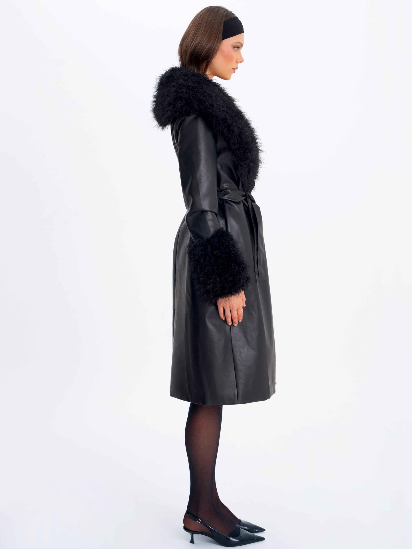 Zariah Black Faux Fur Trimmed Longline Coat