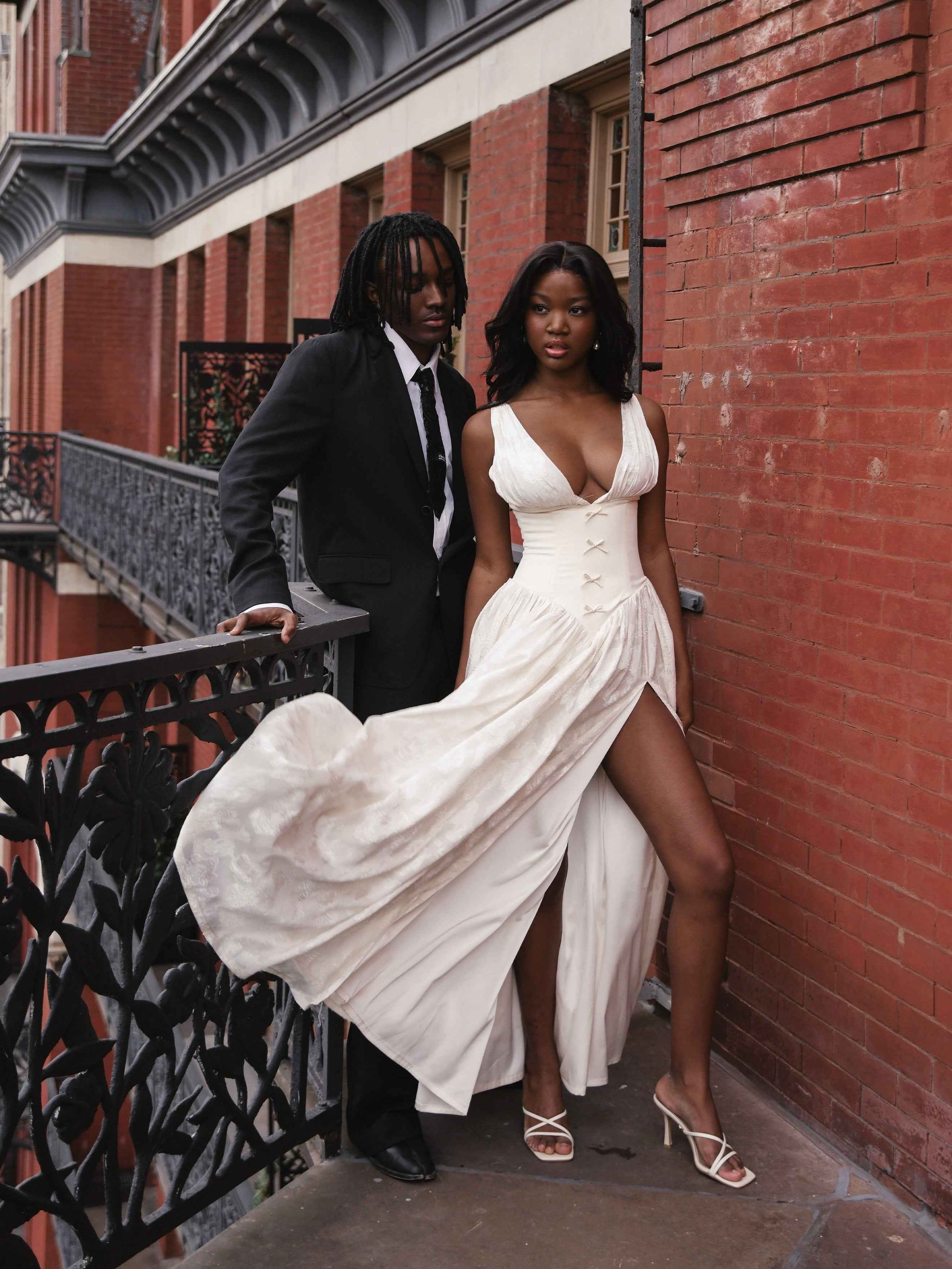 Sabrina Butter Yellow High Slit Jacquard Maxi Dress