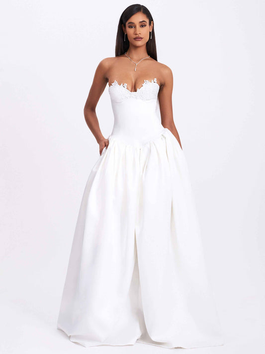 Naila Lace Trim Strapless Drop Waist Wedding Gown