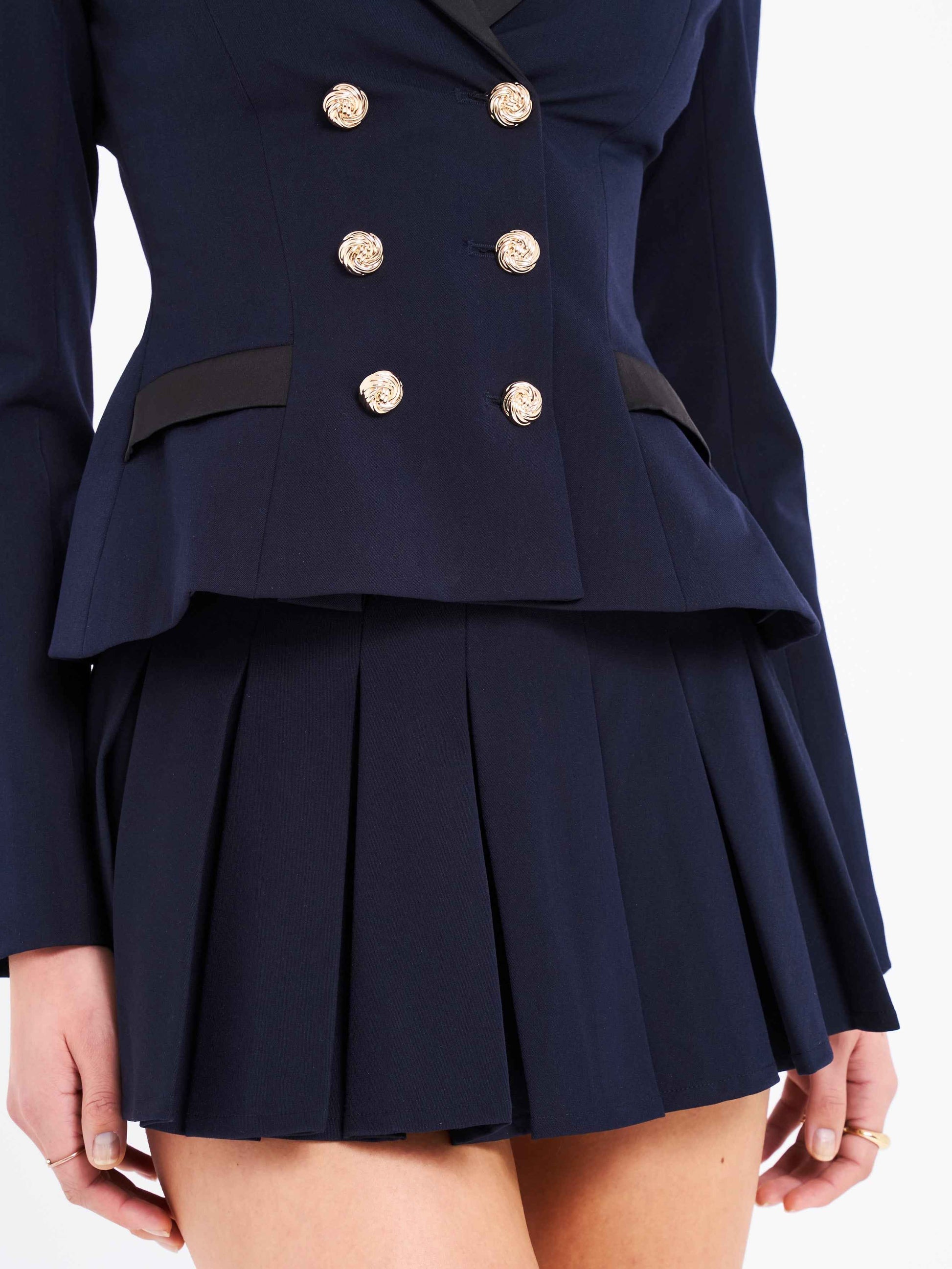 Nasya Navy Blue Pleated Mini Skort