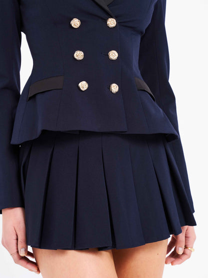 Nasya Navy Blue Pleated Mini Skort
