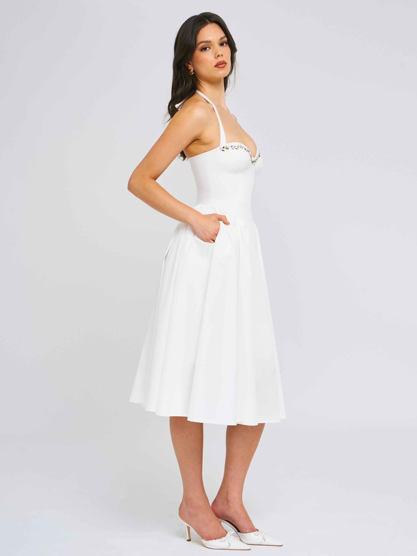 Gianna White Embroidered Halter Maxi Dress