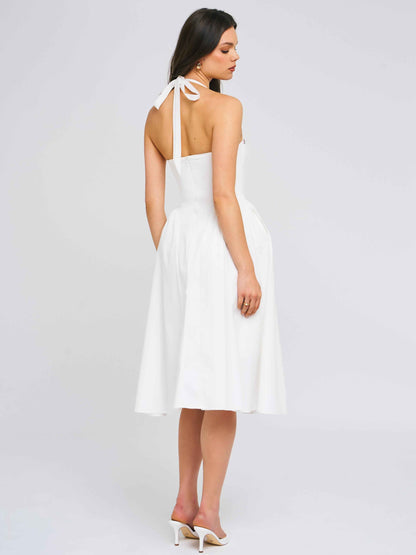 Gianna White Embroidered Halter Maxi Dress