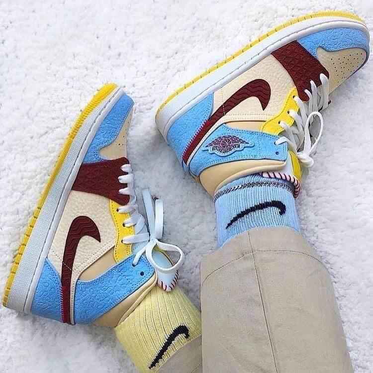 Custom Air Jordan 1 Chateau Blue Yellow Sneakers