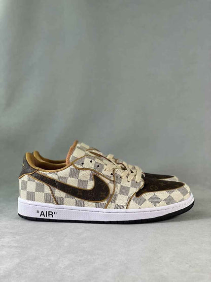 Custom Air Jordan 1 Low Damier Azur Brown LV Monogram