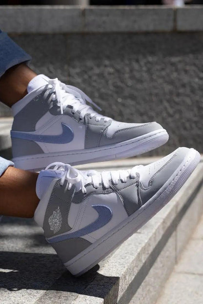 Custom Air Jordan 1 Mid Wolf Grey High Q - Sneakernational