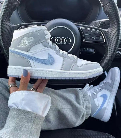 Custom Air Jordan 1 Mid Wolf Grey High Q - Sneakernational