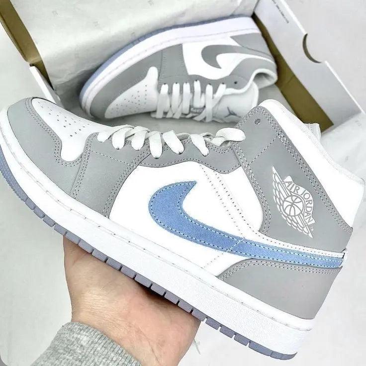 Custom Air Jordan 1 Mid Wolf Grey High Q - Sneakernational