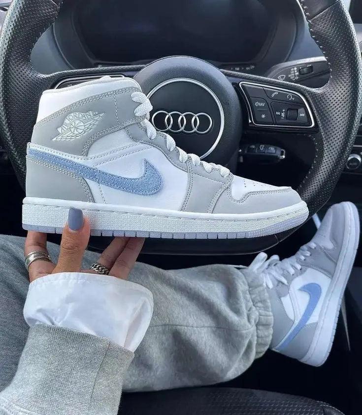 Custom Air Jordan 1 Mid Wolf Grey High Q - Sneakernational
