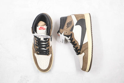 Custom Brown T-Scott x Fragment x Air Jordan 1 High Q ( Customs And Box ), Jordan 1 Sneakers Active CACTUS JACK