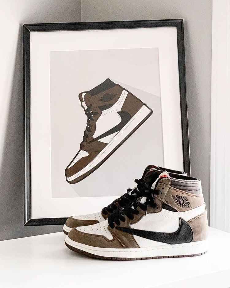Custom Brown T-Scott x Fragment x Air Jordan 1 High Q ( Customs And Box ), Jordan 1 Sneakers Active CACTUS JACK