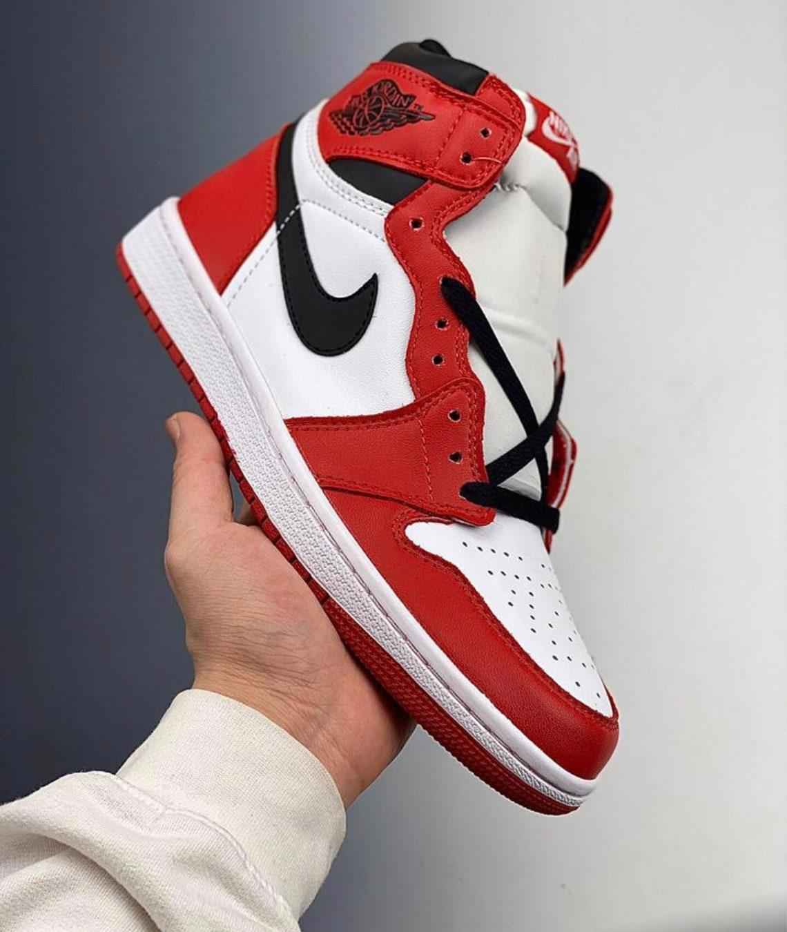 Custom RED Black White Jordan 1 CHICAGO Sneakerhypes