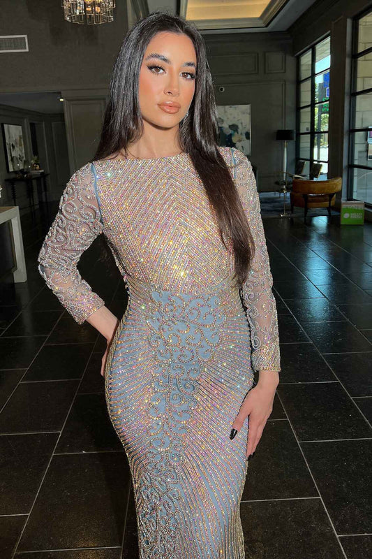 Farah Long Sleeve Embellished Dress