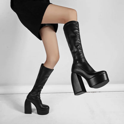 DAENE Knee-High Platform Heel Boots - Sneakernational