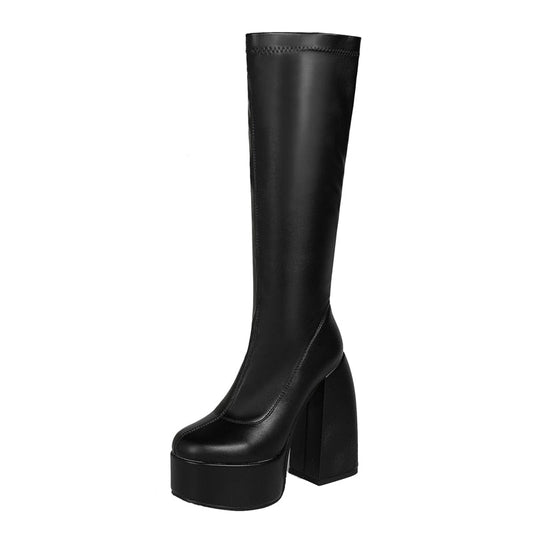 DAENE Knee-High Platform Heel Boots - Sneakernational