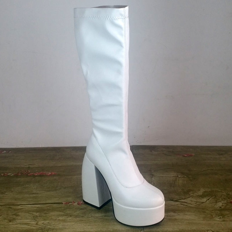 DAENE Knee-High Platform Heel Boots - Sneakernational