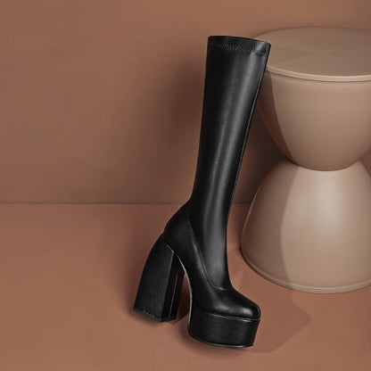 DAENE Knee-High Platform Heel Boots - Sneakernational