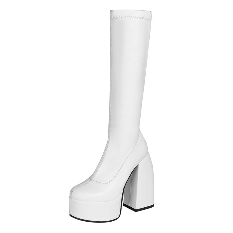 DAENE Knee-High Platform Heel Boots - Sneakernational