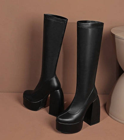 DAENE Knee-High Platform Heel Boots - Sneakernational