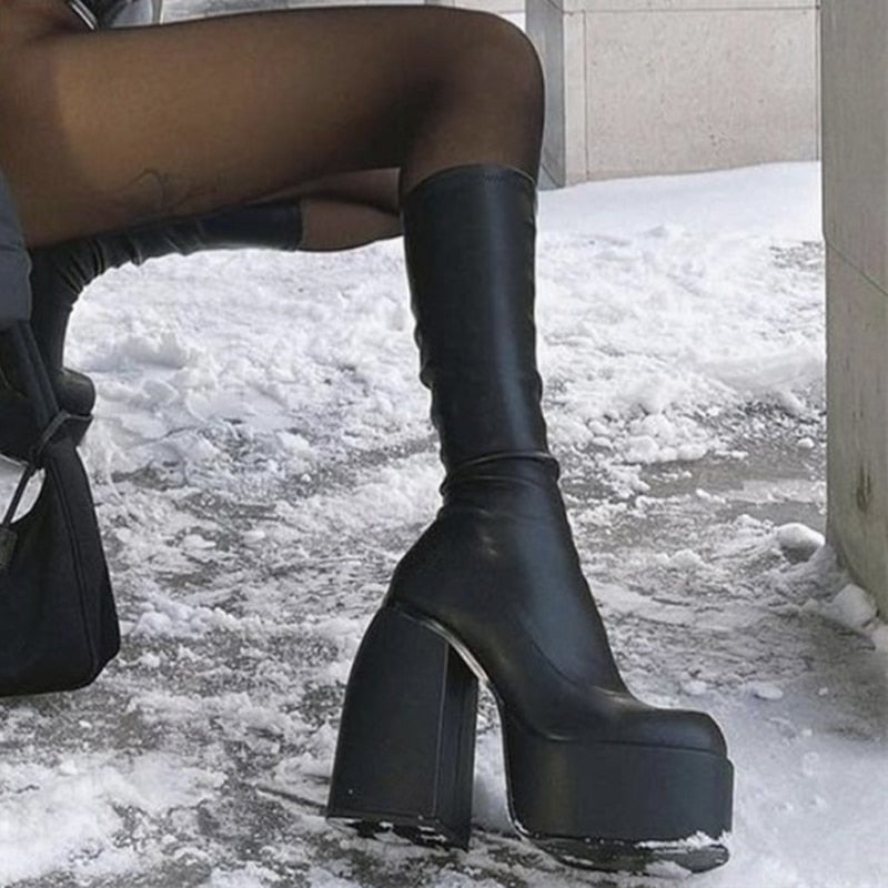 DAENE Knee-High Platform Heel Boots - Sneakernational