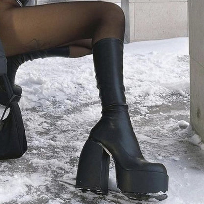DAENE Knee-High Platform Heel Boots - Sneakernational