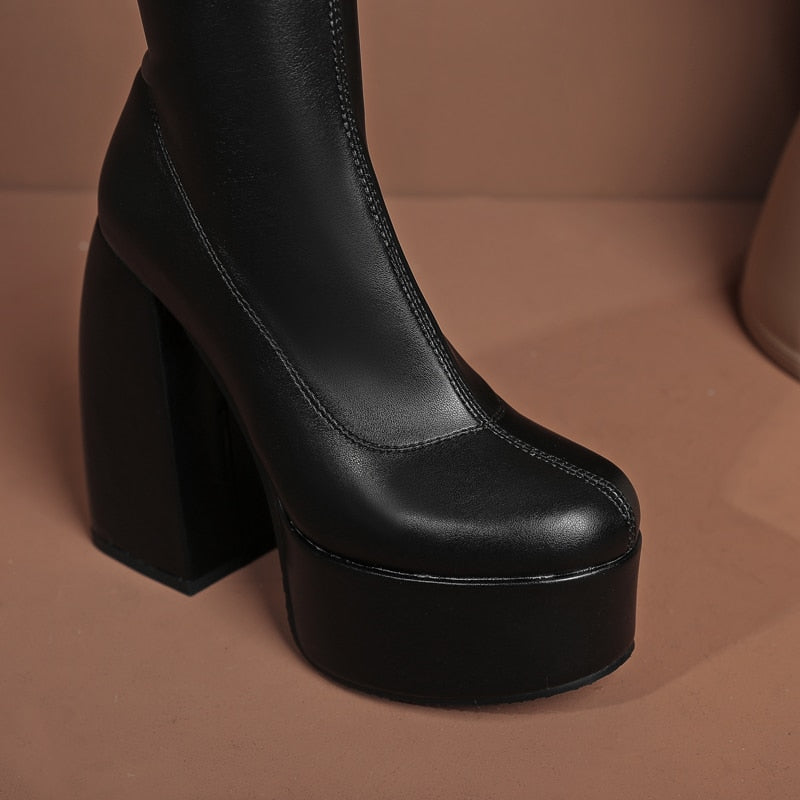DAENE Knee-High Platform Heel Boots - Sneakernational