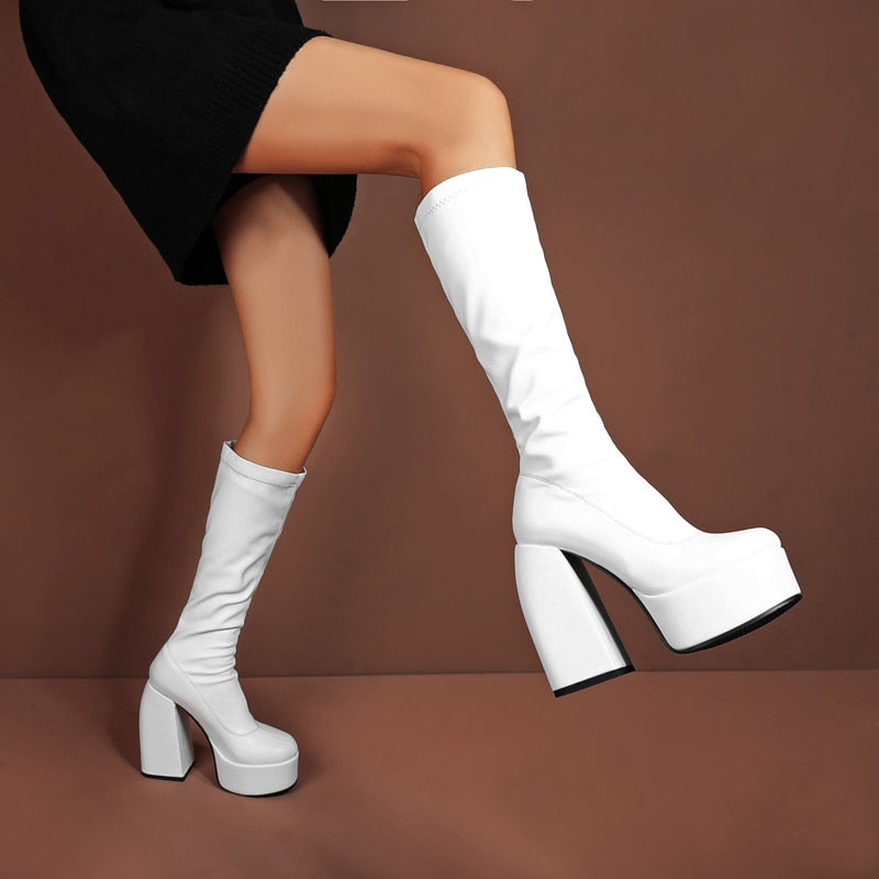 DAENE Knee-High Platform Heel Boots - Sneakernational