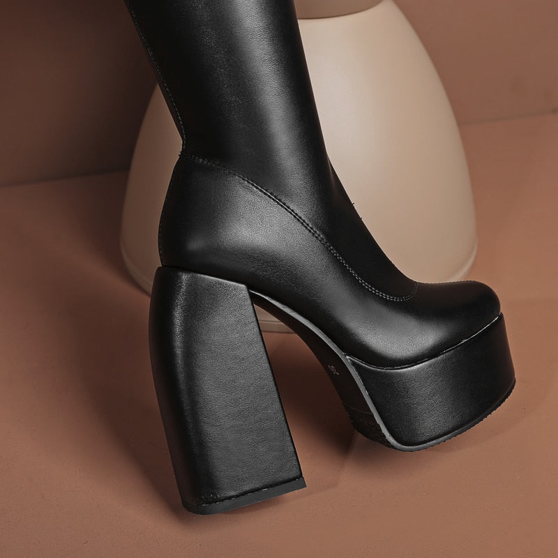 DAENE Knee-High Platform Heel Boots - Sneakernational