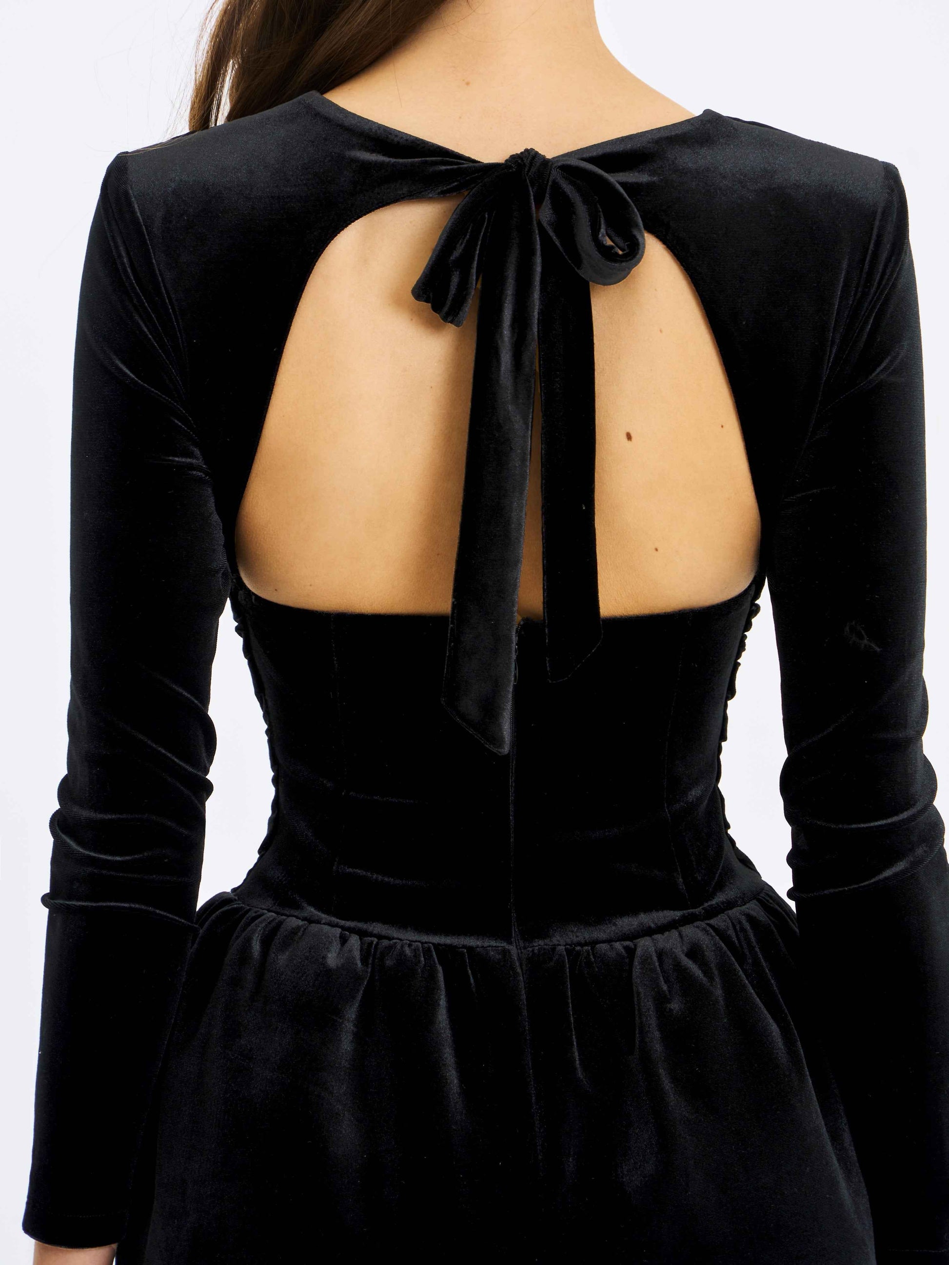 Catrina Black Velvet Square Neck Bow-Tie Mini Dress