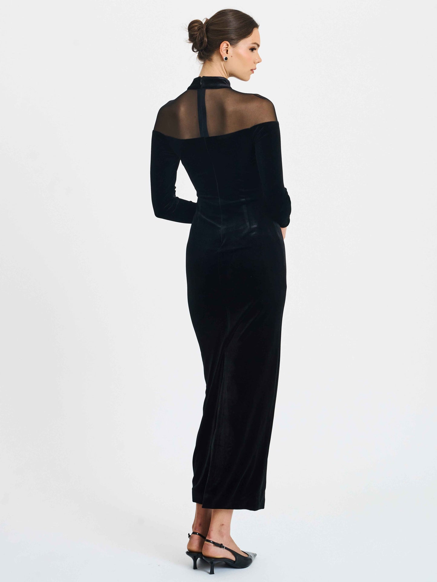 Blair Black Sheer Mock Neck Maxi Dress