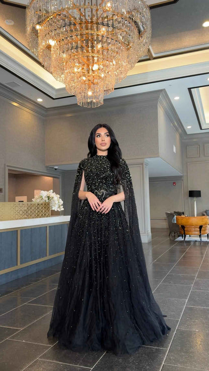 Noor Modest Long Drape Sleeves Beaded A-line Gown