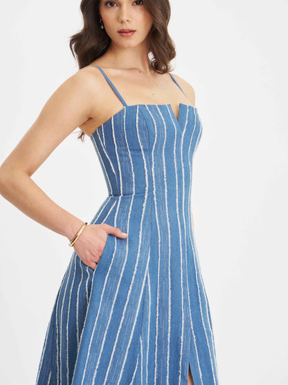 Abygail Stripe Cotton Denim Maxi Dress