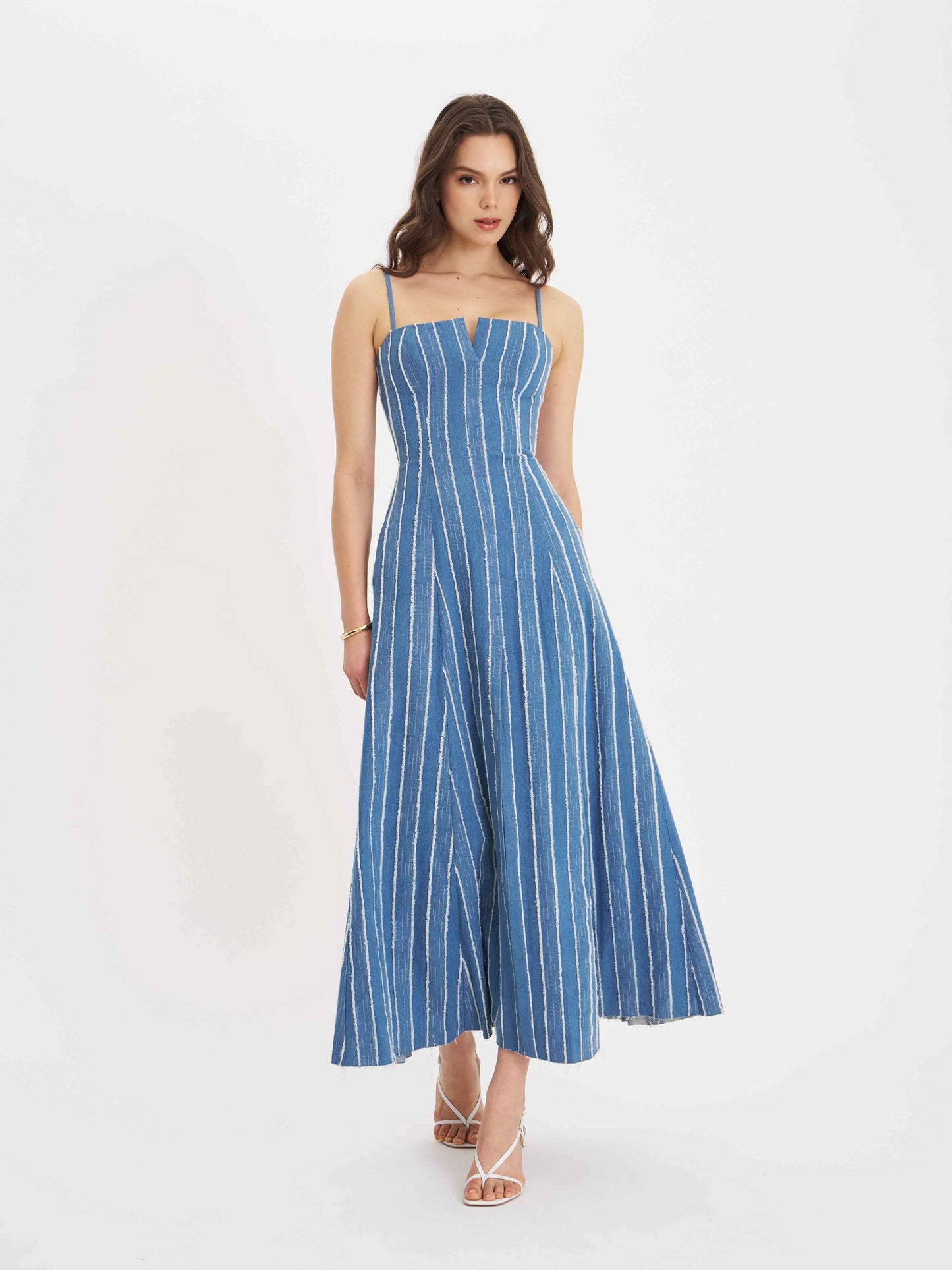 Abygail Stripe Cotton Denim Maxi Dress