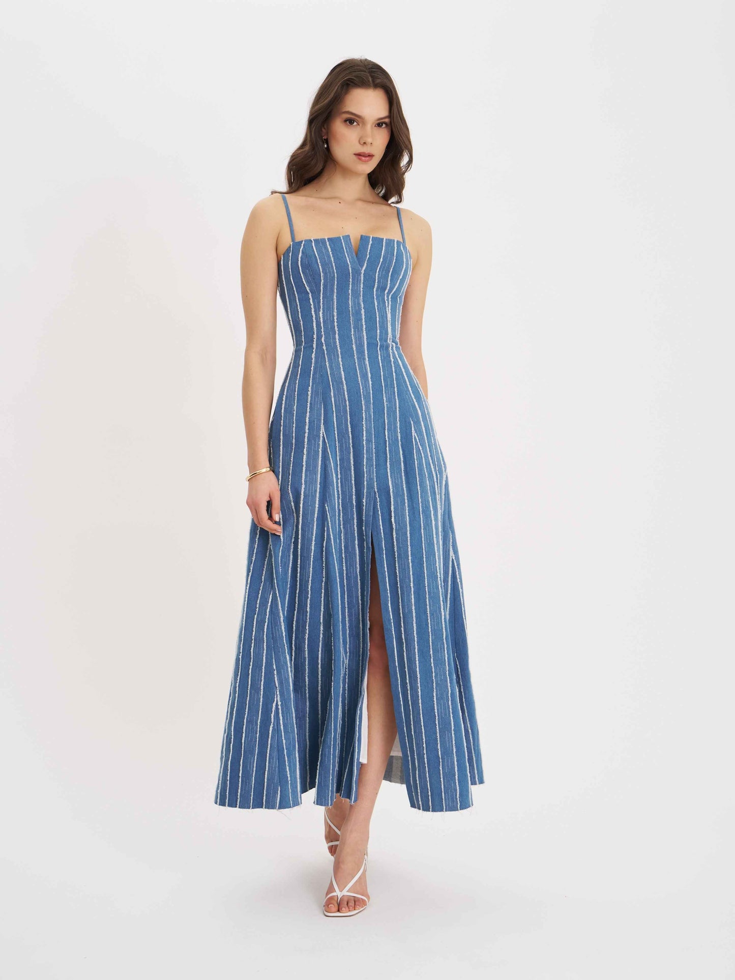 Abygail Stripe Cotton Denim Maxi Dress