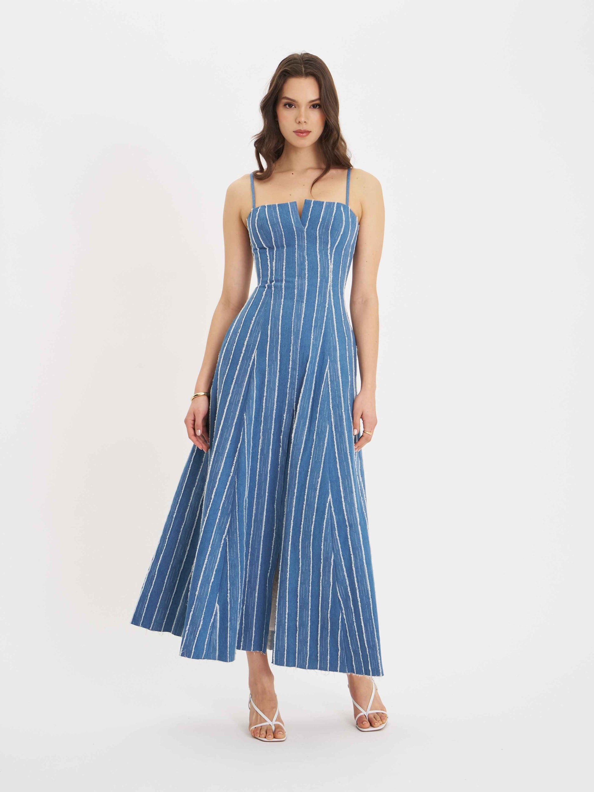 Abygail Stripe Cotton Denim Maxi Dress