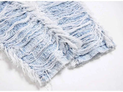 Light Blue Fringe Destroyed Pants