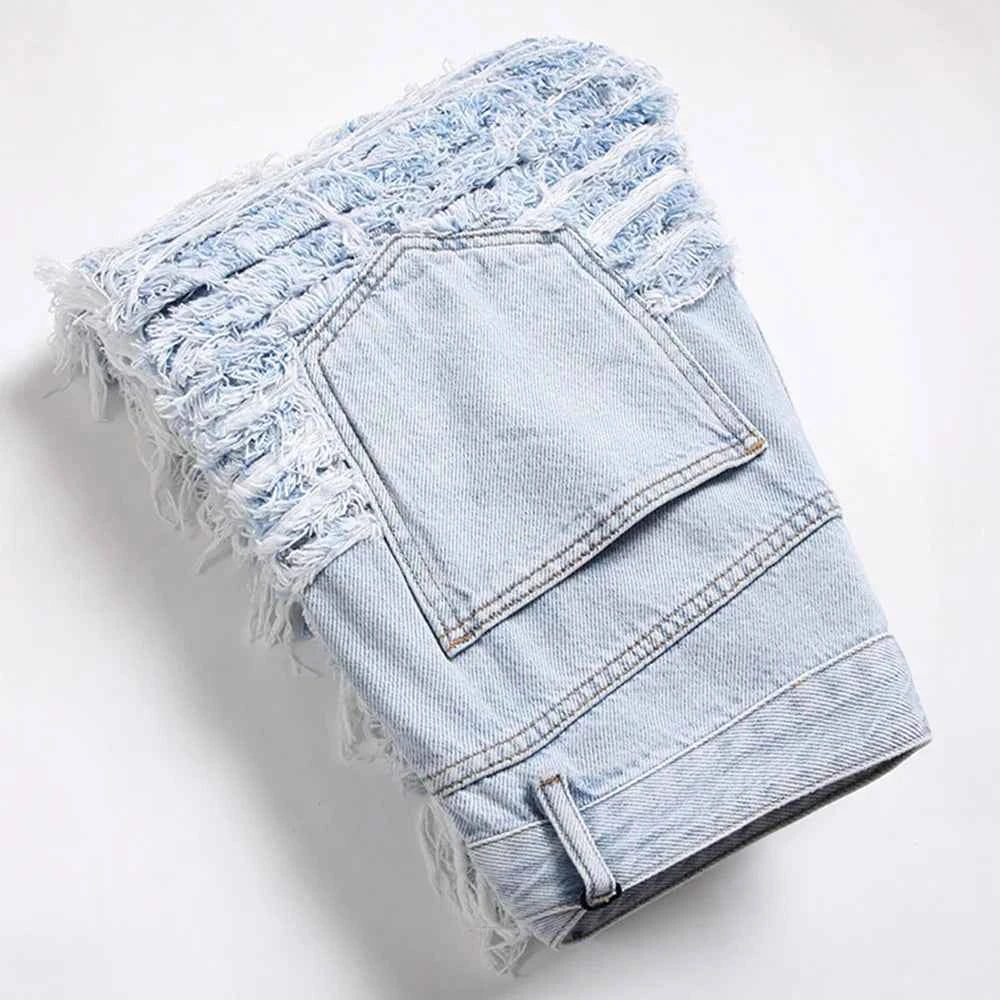 Light Blue Fringe Destroyed Pants
