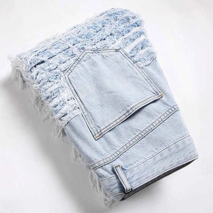 Light Blue Fringe Destroyed Pants