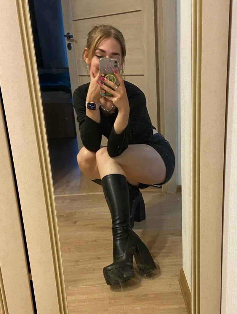 DAENE Knee-High Platform Heel Boots - Sneakernational