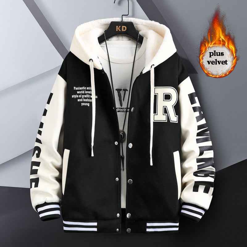 R Quilted Thermal Hooded Varsity Jacket