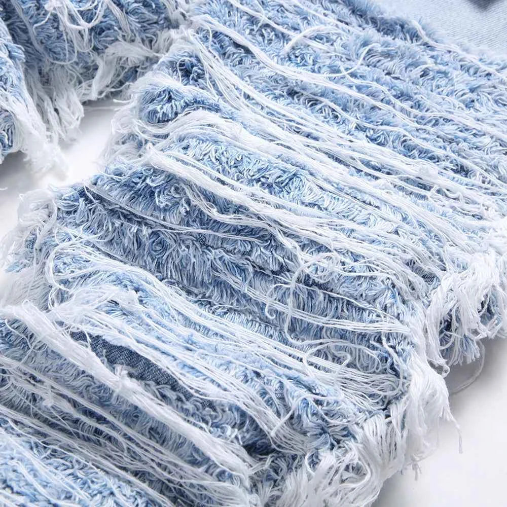 Light Blue Fringe Destroyed Pants