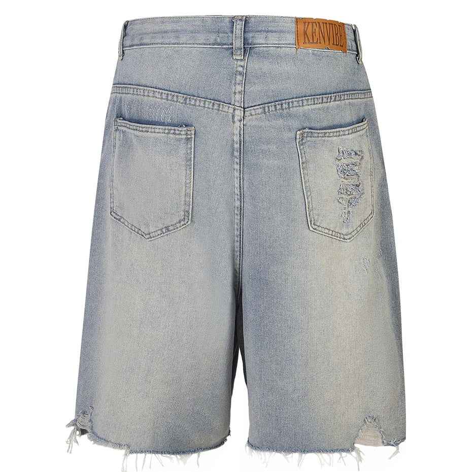 Rhinestone Denim Ripped Shorts