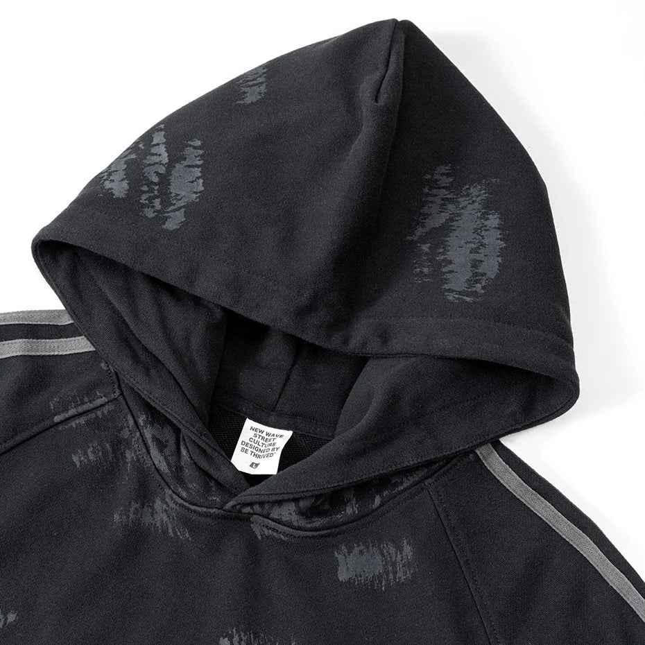 Coal Black Striped Sleeves Hoodie