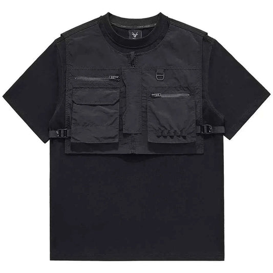 Black Color Half Vest Pockets T-Shirt